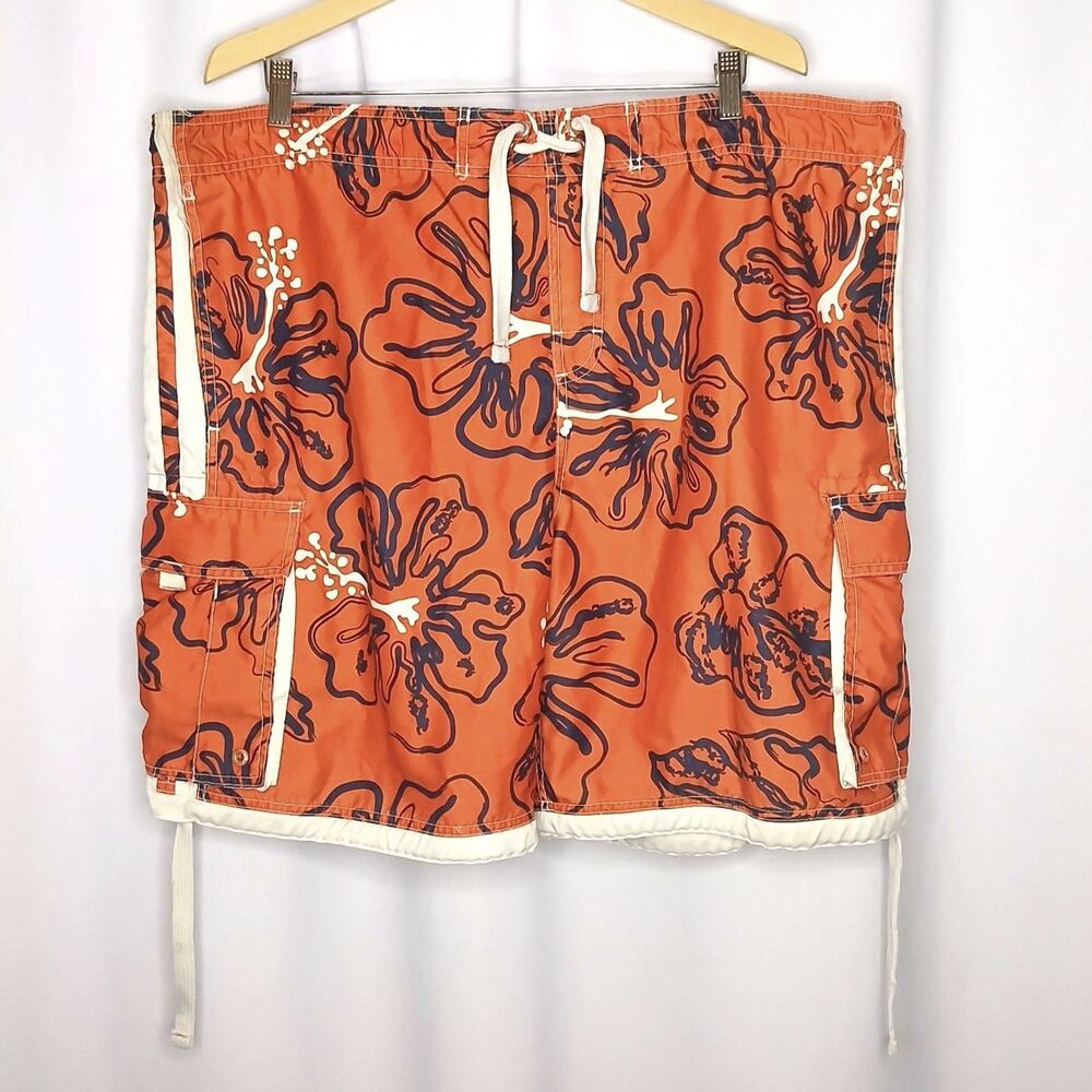 No Boundaries Swim Trunk Cargo Beach Shorts Pockets Orange Drawstring Mens Large